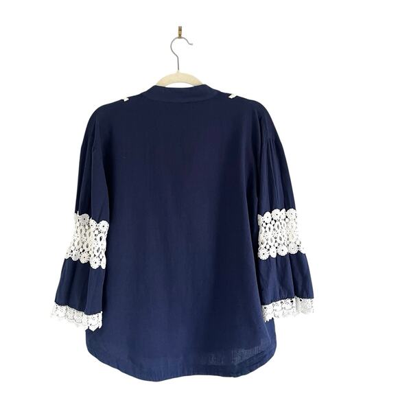 Tuckernuck Piper lace Blouse Navy Sz XS peasant feminine Nautical french chic - Picture 4 of 10